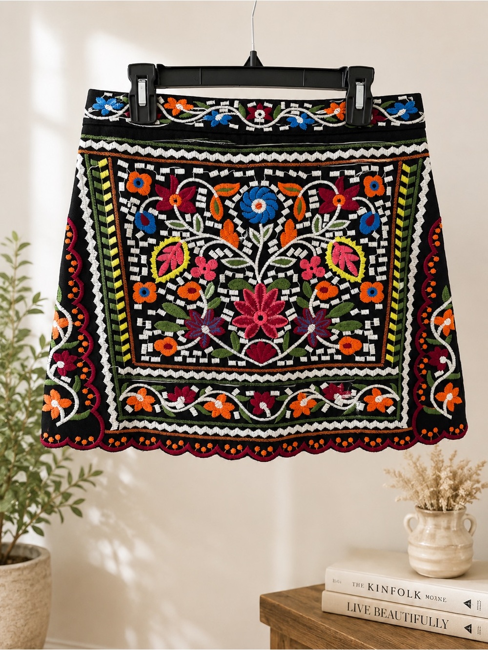 Lulu's Black Embroidered Floral Mini Skirt with Multicolor Flowers